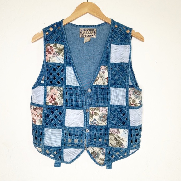 Vintage 90’s Patchwork Denim Tapestry Vest - Picture 2 of 6